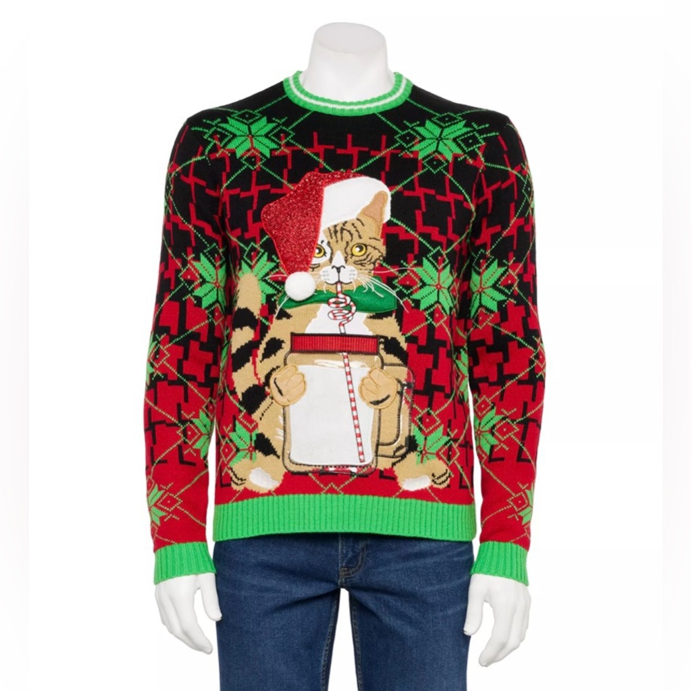 CELEBRATE TOGETHER Men's Crewneck Who's Got Santa's Milk Christmas Sweater Sz M
